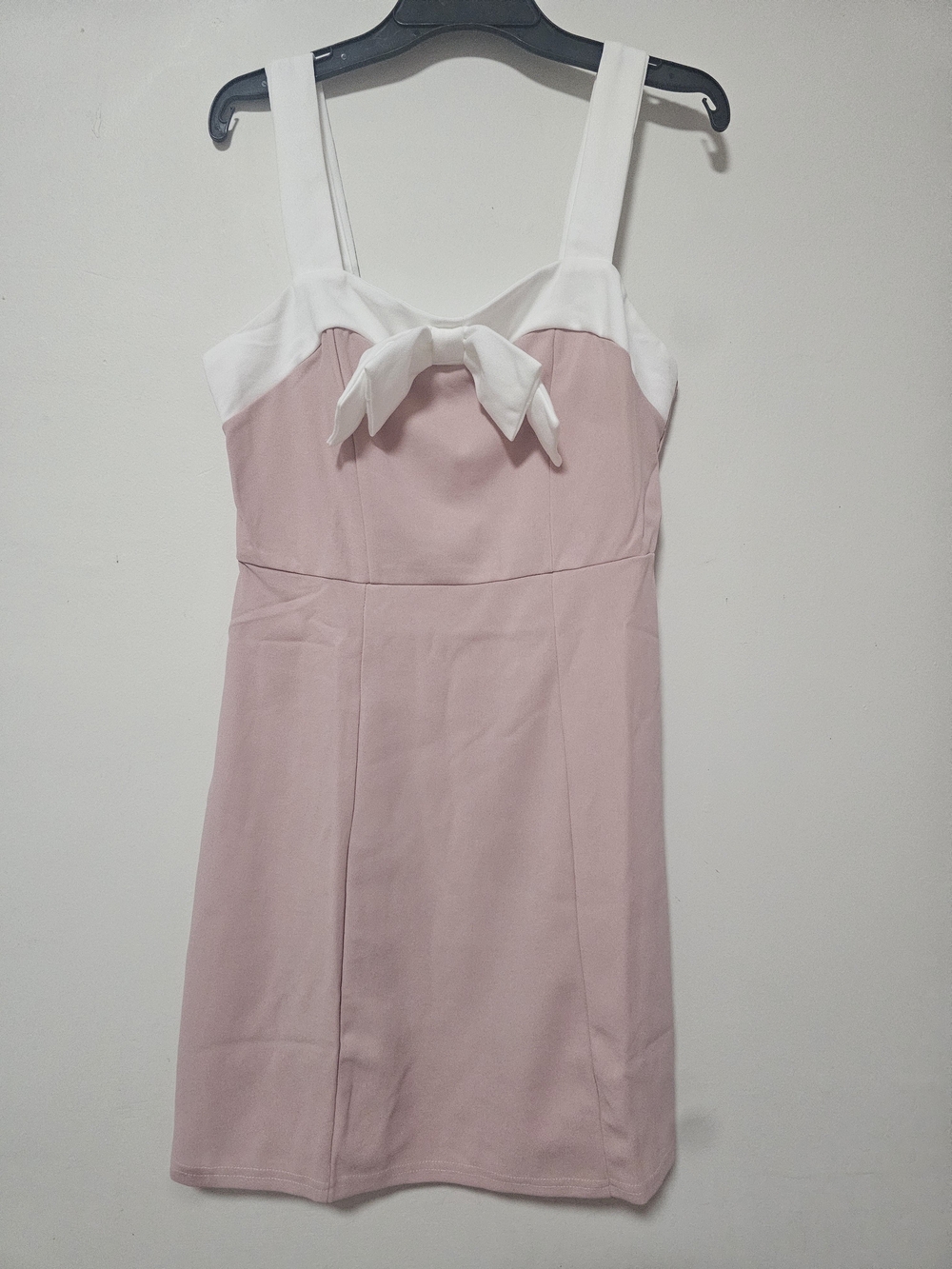 ​Pink & White Colorblock Bow-Accent Mini Dress – Size Medium - Picture 2 of 5